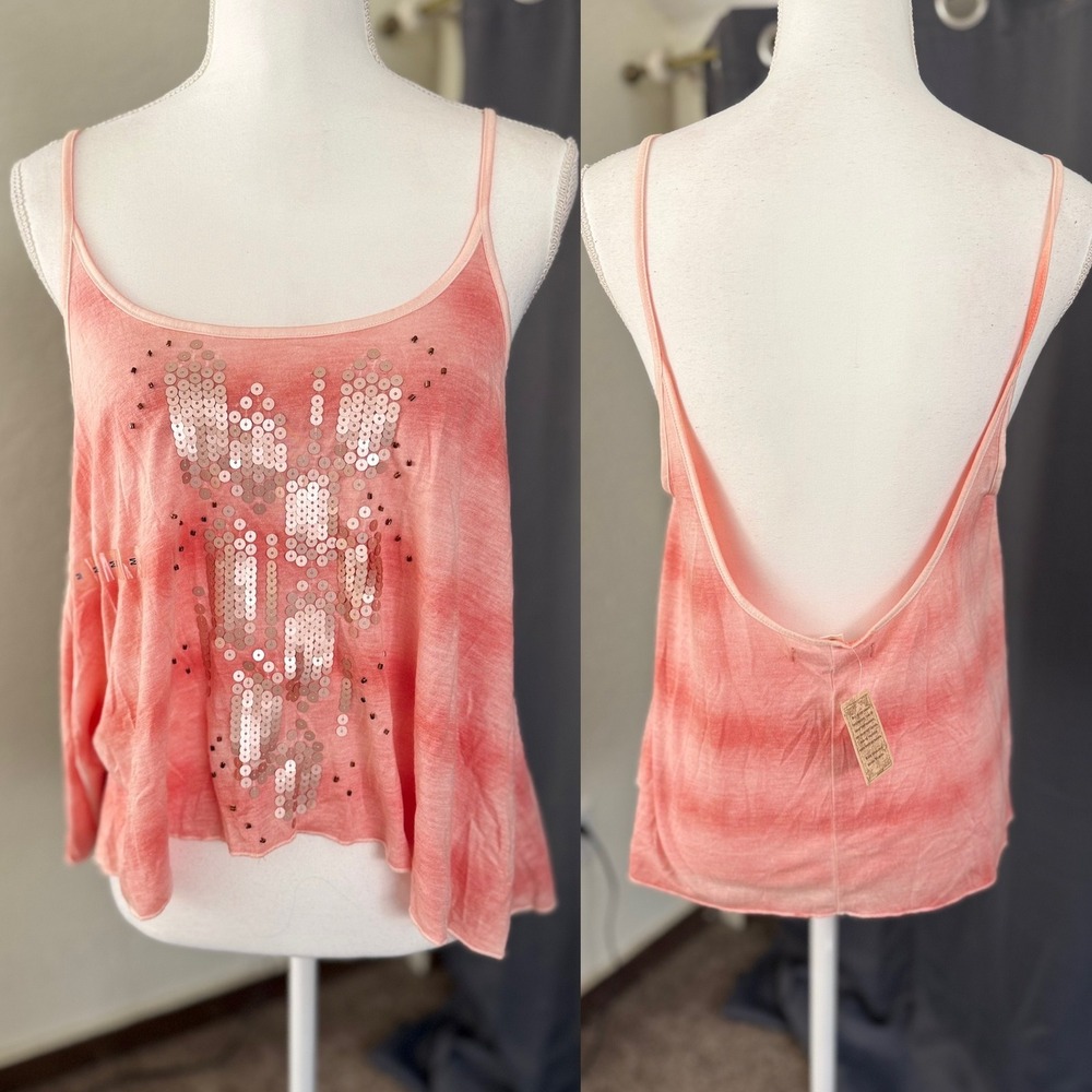 Decree Pink Tie Dye Sequin‎ Tank Top Low Back Cami Med y2k